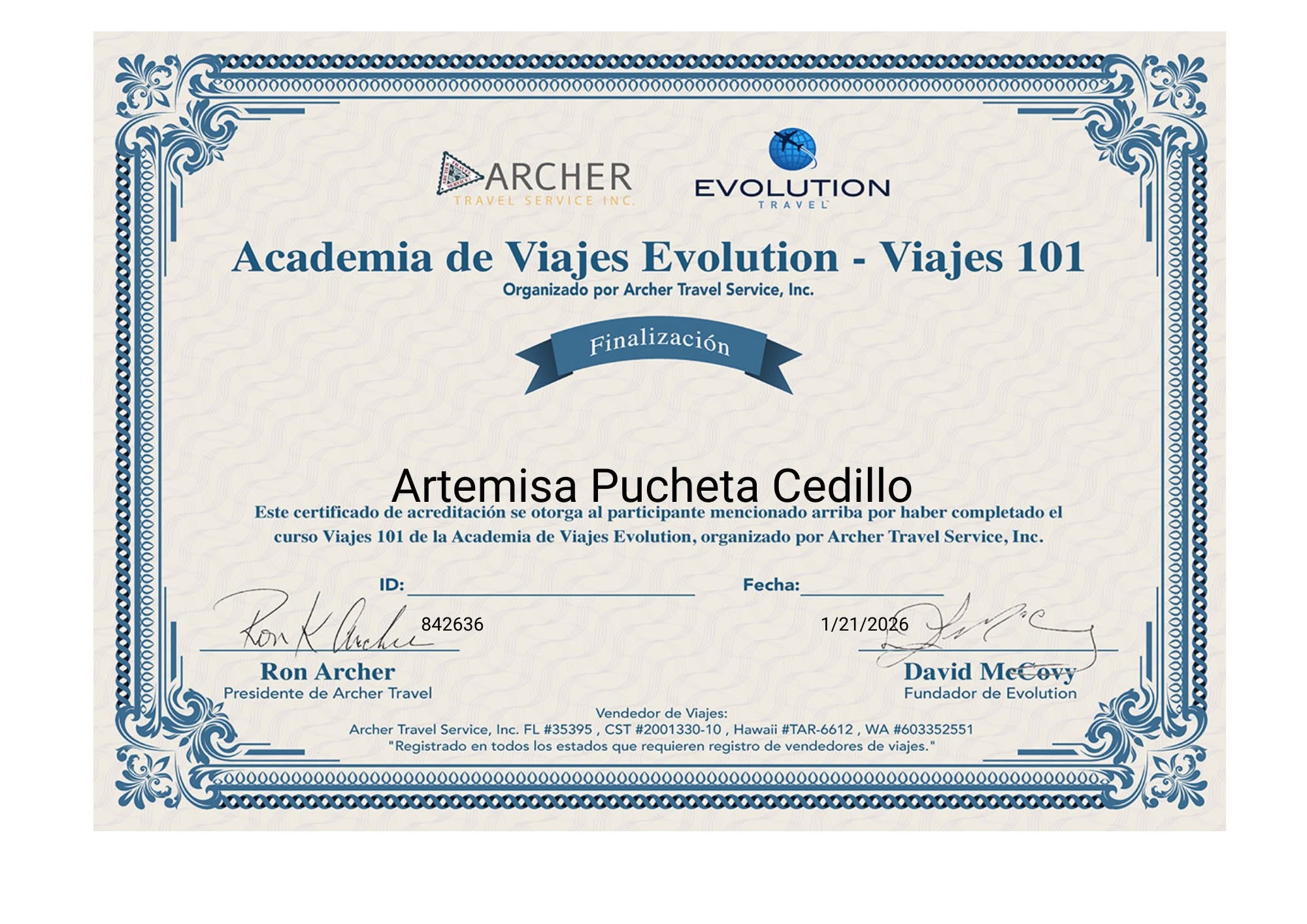 Certificación Academia de Viajes Evolution